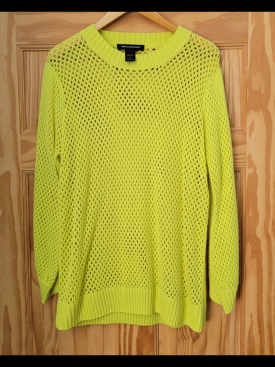 Ashley Stewart Sweaters - Ashley Stewart Neon Lime Open-Weave Crewneck Sweater - Size 26